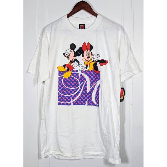 NEW Vintage Mickey & Minnie Mouse Unlimited Large Tee Shirt 90s Disney White - Picture 1 of 4